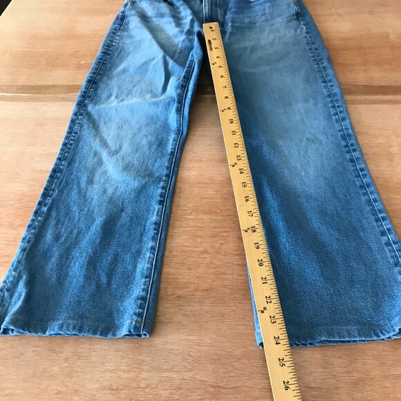 Uniqlo Flared Slim Jeans Women 29 Blue High Rise Kaihara Fabric Medium Wash - Picture 8 of 13